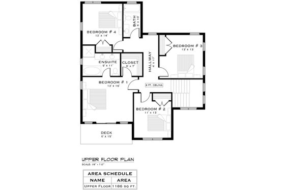 Floor Plan - Upper Floor for Farmhouse House Plan #1101-10 - 5 bed, 3 bath