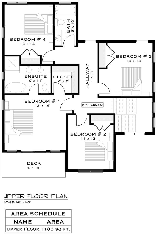 Farmhouse Floor Plan - Upper Floor Plan #1101-10