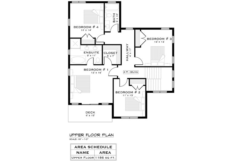 Home Plan - Floor Plan - Upper Floor for Farmhouse House Plan #1101-10 - 5 bed, 3 bath