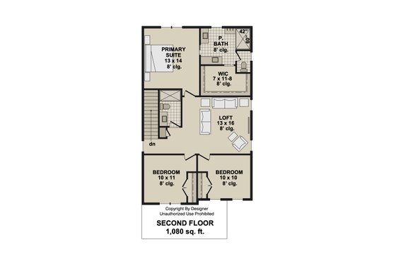 Floor Plan - Upper Floor for Farmhouse House Plan #51-1514 - 3 bed, 2.5 bath