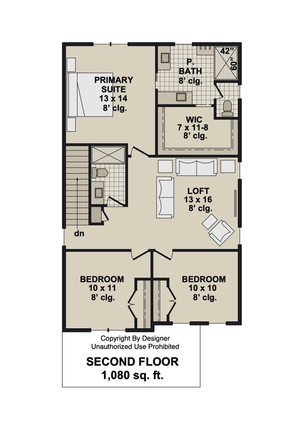 Floor Plan - Upper Floor for Farmhouse House Plan #51-1514 - 3 bed, 2.5 bath