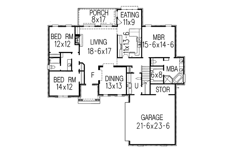 Home Plan - Floor Plan - Main Floor for Colonial House Plan #15-295 - 3 bed, 2 bath