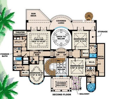 Floor Plan - Upper Floor for Mediterranean House Plan #27-393 - 5 bed, 6 bath