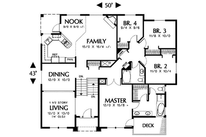 Home Plan - Floor Plan - Main Floor for Traditional House Plan #48-203 - 4 bed, 2 bath