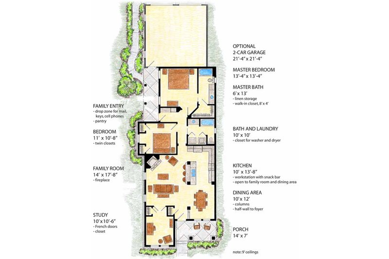 Home Plan - Floor Plan - Main Floor for Country House Plan #410-3560 - 2 bed, 2 bath