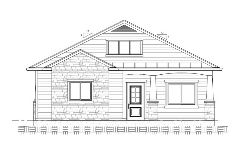 House Blueprint - Exterior - Front Elevation 3 for Ranch House Plan #1077-8 - 1 bed, 1 bath