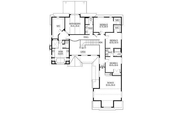 Floor Plan - Upper Floor for Craftsman House Plan #132-470 - 4 bed, 3.5 bath