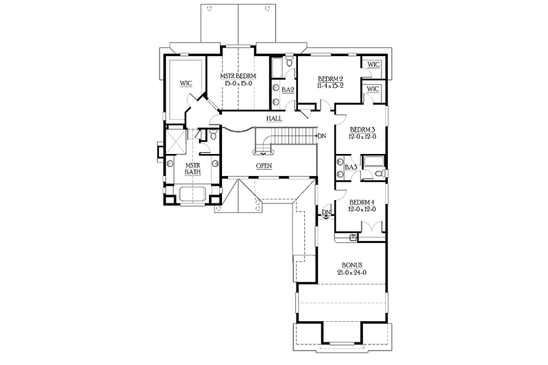 Dream House Plan - Floor Plan - Upper Floor for Craftsman House Plan #132-470 - 4 bed, 3.5 bath