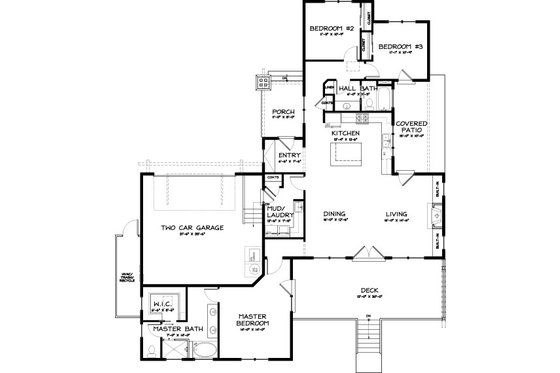 Floor Plan - Main Floor for Craftsman House Plan #434-21 - 3 bed, 2 bath
