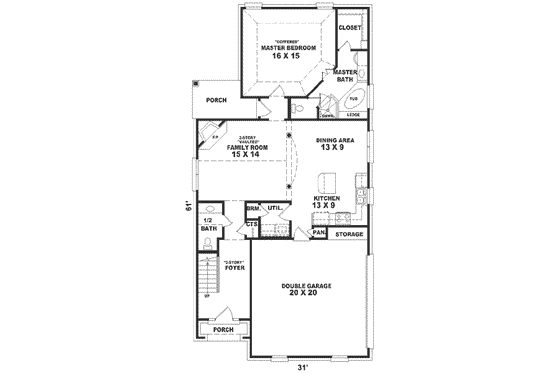 Floor Plan - Main Floor for Southern House Plan #81-147 - 3 bed, 2.5 bath