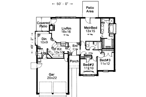 Floor Plan - Main Floor for Traditional House Plan #310-121 - 3 bed, 2 bath