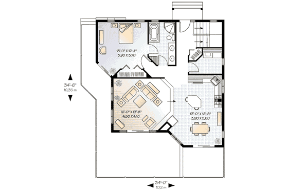 Floor Plan - Main Floor for Modern House Plan #23-423 - 3 bed, 2 bath