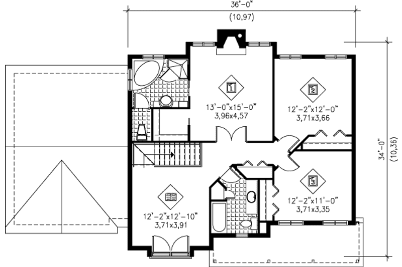 Home Plan - Floor Plan - Upper Floor for European House Plan #25-2074 - 3 bed, 2.5 bath