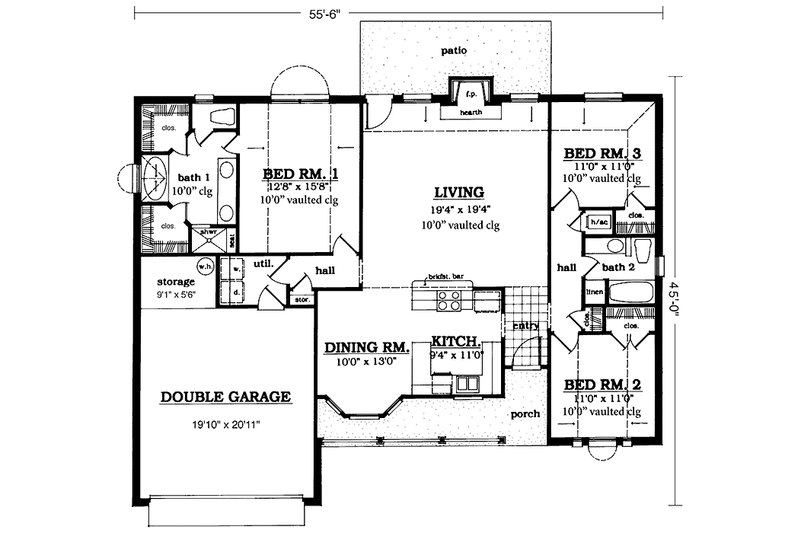 House Blueprint - Floor Plan - Main Floor for Country House Plan #42-717 - 3 bed, 2 bath