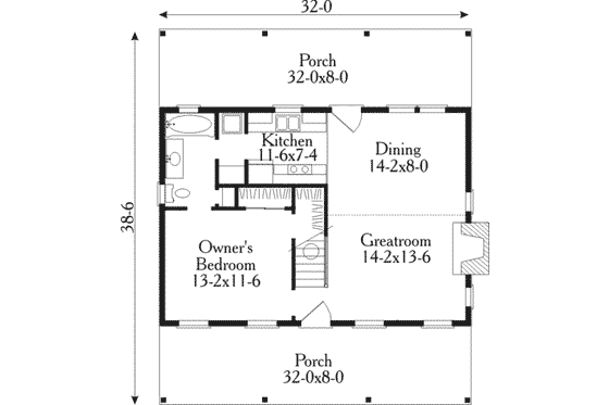 Floor Plan - Main Floor for Farmhouse House Plan #406-153 - 2 bed, 1 bath