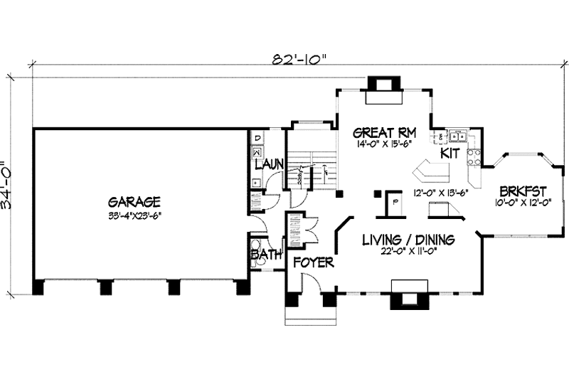 House Blueprint - Floor Plan - Main Floor for Mediterranean House Plan #320-1427 - 3 bed, 2.5 bath