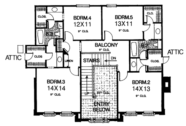 Home Plan - Classical Floor Plan - Upper Floor Plan #310-1095
