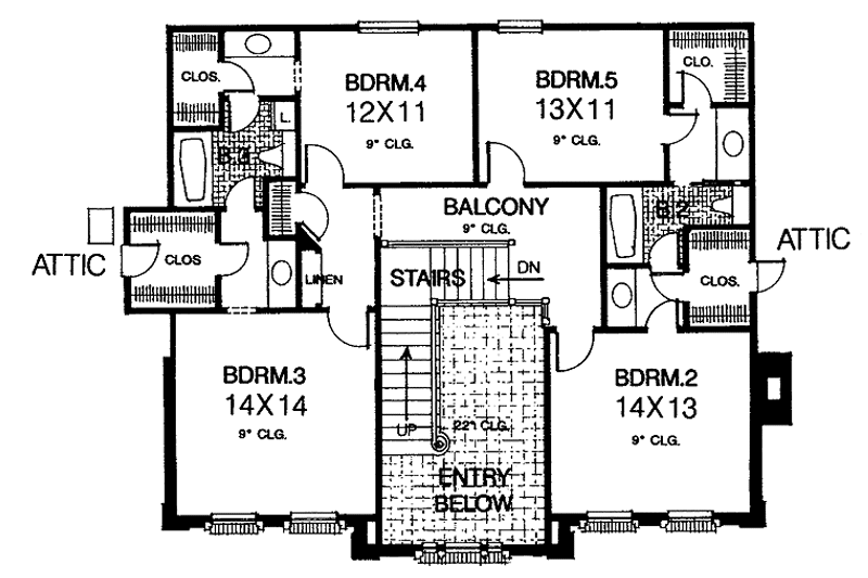 Home Plan - Floor Plan - Upper Floor for Classical House Plan #310-1095 - 5 bed, 3.5 bath