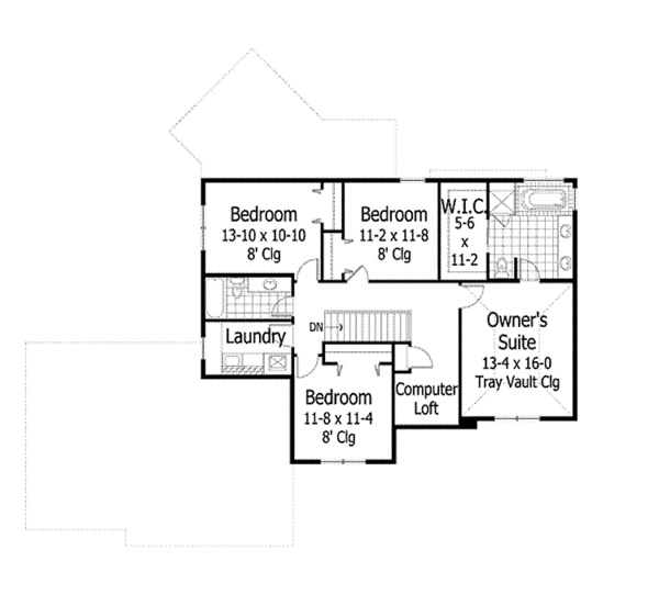 Architectural House Design - Traditional Floor Plan - Upper Floor Plan #51-1054