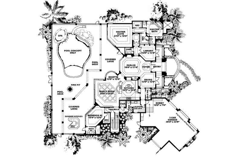 Architectural House Design - Floor Plan - Main Floor for Mediterranean House Plan #1017-65 - 4 bed, 4 bath