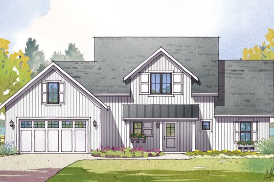 Exterior - Front Elevation 1 for Farmhouse House Plan #901-132 - 3 bed, 2.5 bath