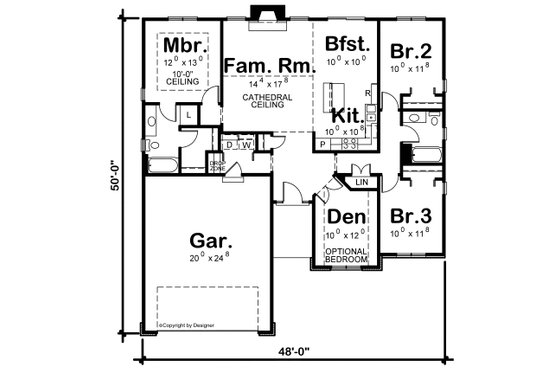 Floor Plan - Main Floor for European House Plan #20-2059 - 3 bed, 2 bath
