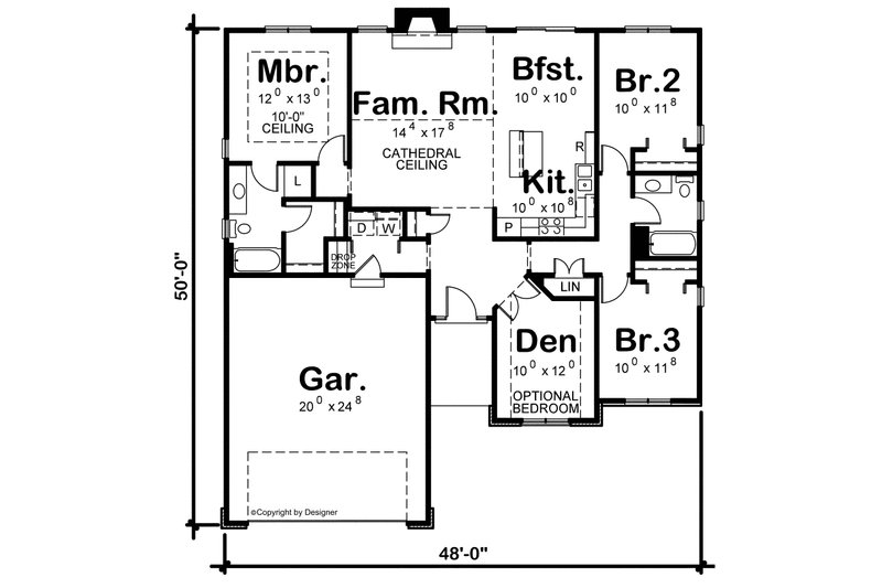 Architectural House Design - Floor Plan - Main Floor for European House Plan #20-2059 - 3 bed, 2 bath