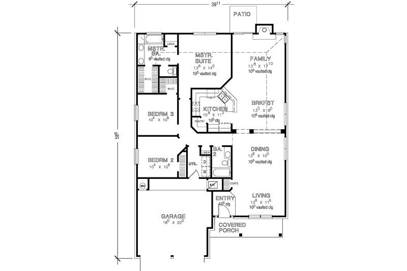 Architectural House Design - Floor Plan - Main Floor for Country House Plan #472-415 - 3 bed, 2 bath