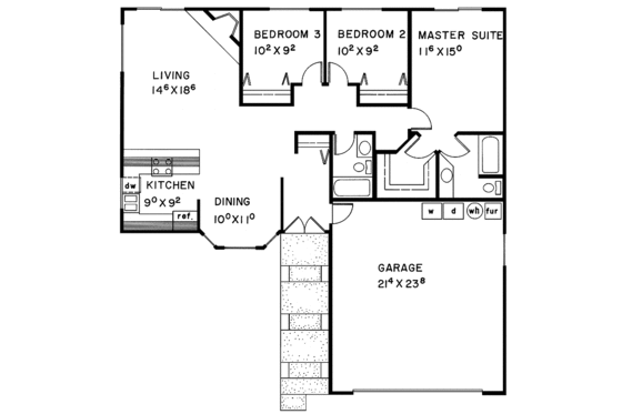 Floor Plan - Main Floor for Country House Plan #60-874 - 3 bed, 2 bath