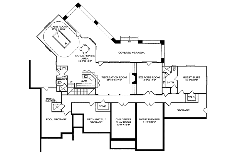 Architectural House Design - Floor Plan - Lower Floor for Country House Plan #453-469 - 5 bed, 6 bath