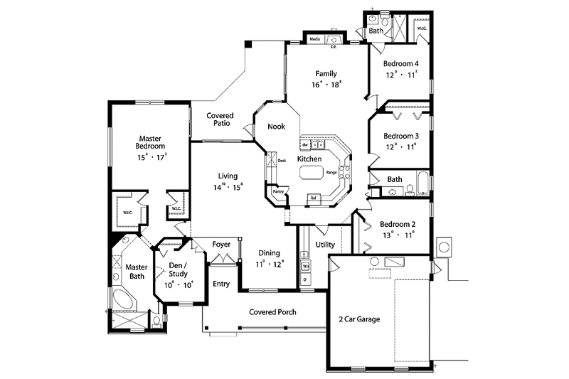House Design - Floor Plan - Main Floor for Country House Plan #417-620 - 4 bed, 3 bath
