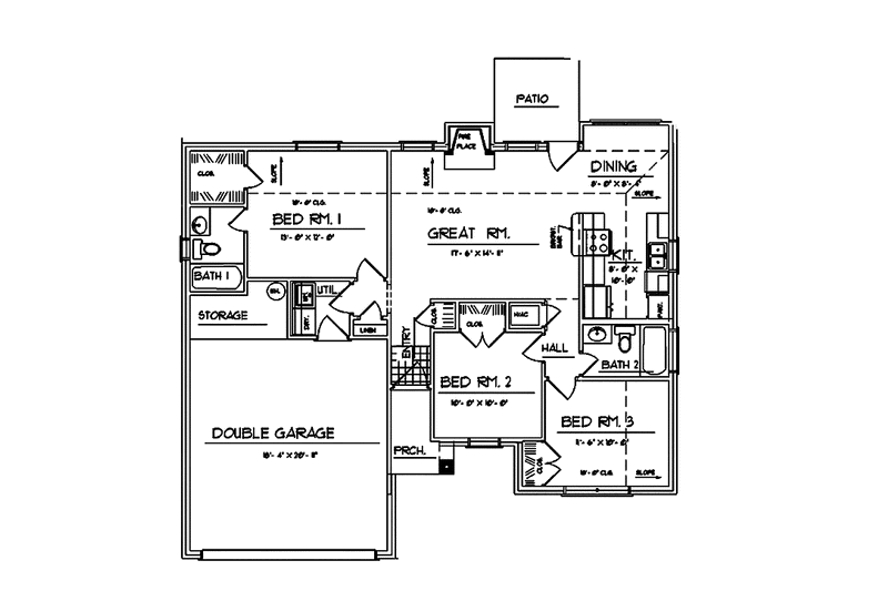 Home Plan - Floor Plan - Main Floor for Traditional House Plan #42-617 - 3 bed, 2 bath