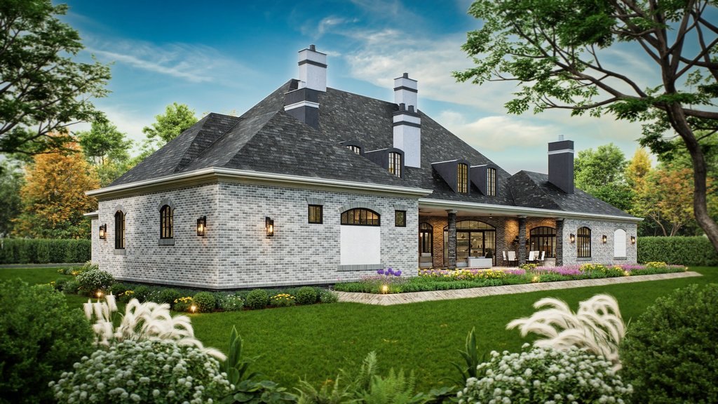 Exterior - Rear Elevation for European House Plan #119-350 - 3 bed, 3.5 bath