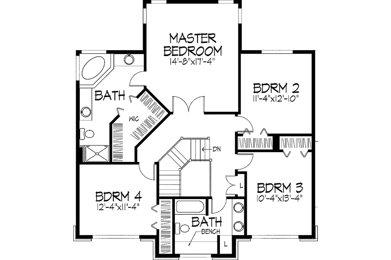 Home Plan - Floor Plan - Upper Floor for Colonial House Plan #51-937 - 4 bed, 2.5 bath