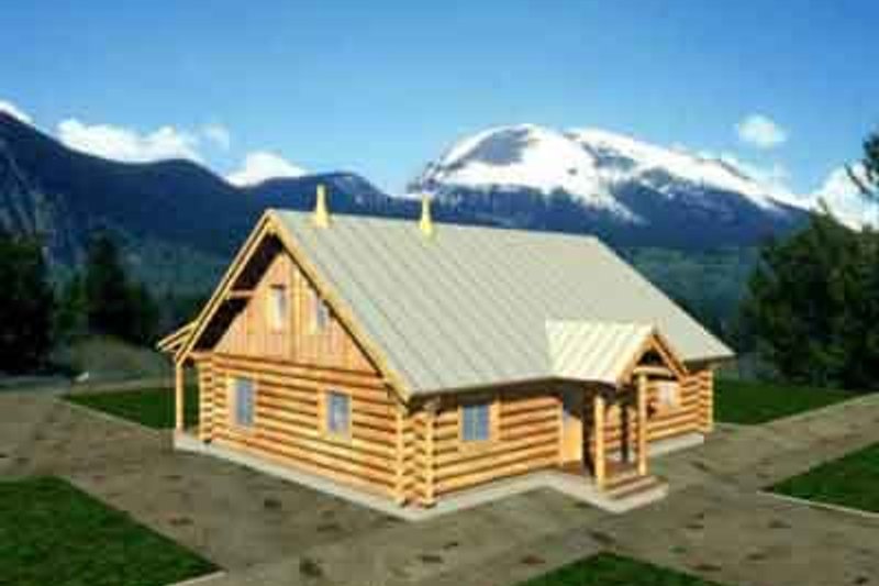 House Blueprint - Log Exterior - Front Elevation Plan #117-114