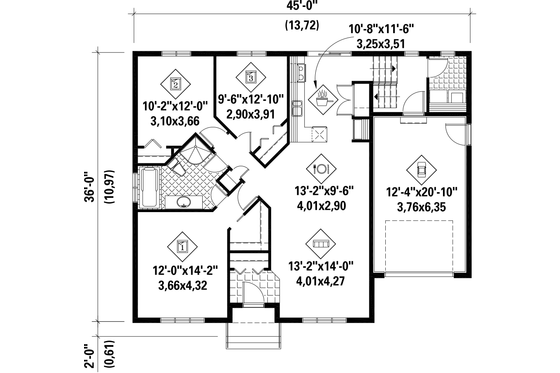 Floor Plan - Main Floor for European House Plan #25-4550 - 3 bed, 1 bath