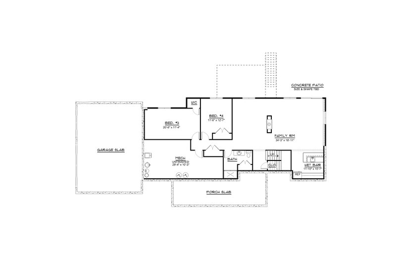 Architectural House Design - Floor Plan - Lower Floor for Craftsman House Plan #1064-48 - 2 bed, 2 bath