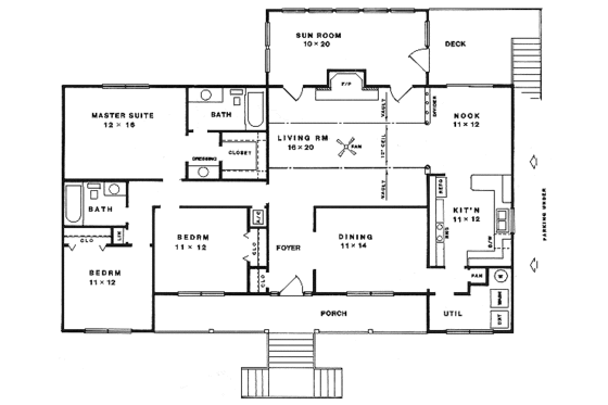 Floor Plan - Main Floor for Traditional House Plan #14-113 - 3 bed, 2 bath