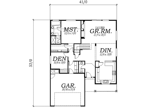Floor Plan - Main Floor for Traditional House Plan #130-142 - 4 bed, 2.5 bath