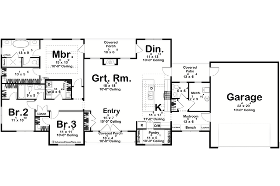 Floor Plan - Main Floor for Farmhouse House Plan #455-735 - 3 bed, 2.5 bath