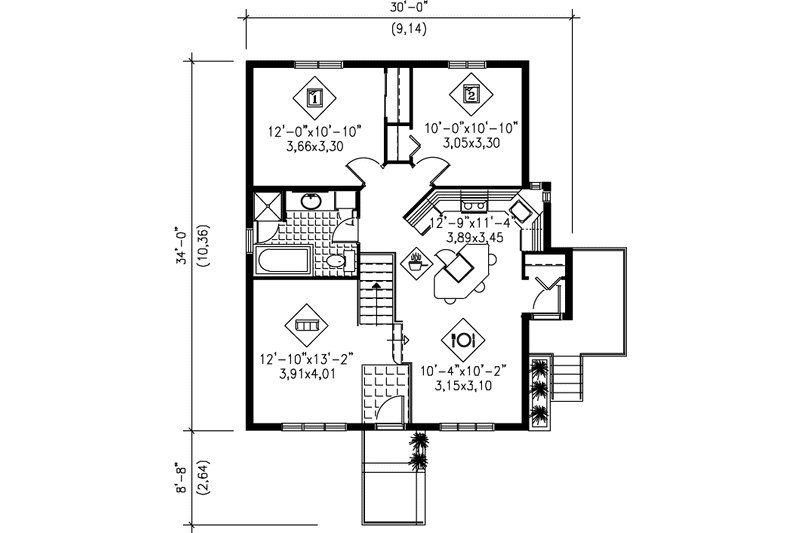 Dream House Plan - Floor Plan - Main Floor for Traditional House Plan #25-198 - 2 bed, 1 bath