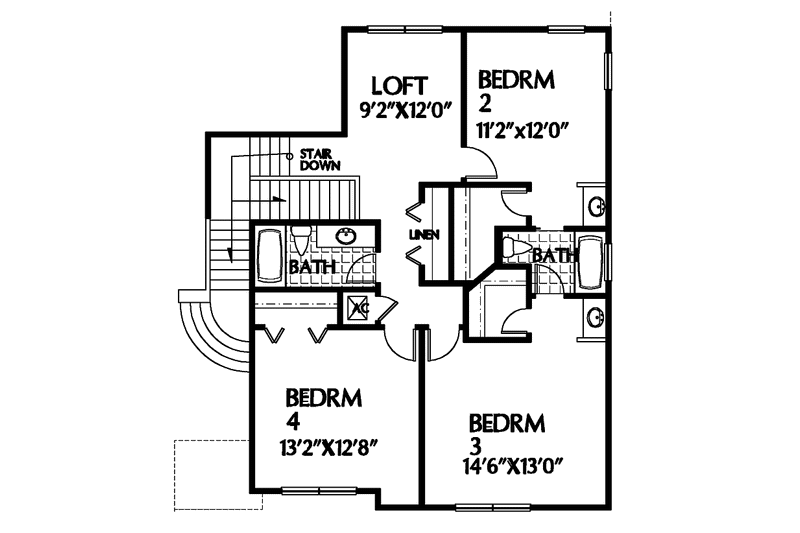 Home Plan - Floor Plan - Upper Floor for Contemporary House Plan #999-38 - 4 bed, 4.5 bath