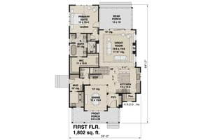 Floor Plan - Main Floor for Farmhouse House Plan #51-1282 - 3 bed, 3.5 bath