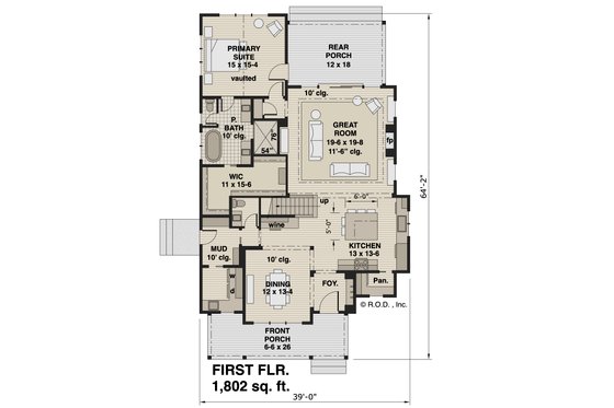 Floor Plan - Main Floor for Farmhouse House Plan #51-1282 - 3 bed, 3.5 bath