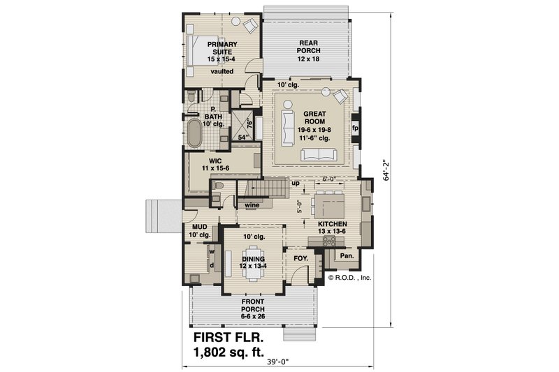 House Blueprint - Floor Plan - Main Floor for Farmhouse House Plan #51-1282 - 3 bed, 3.5 bath