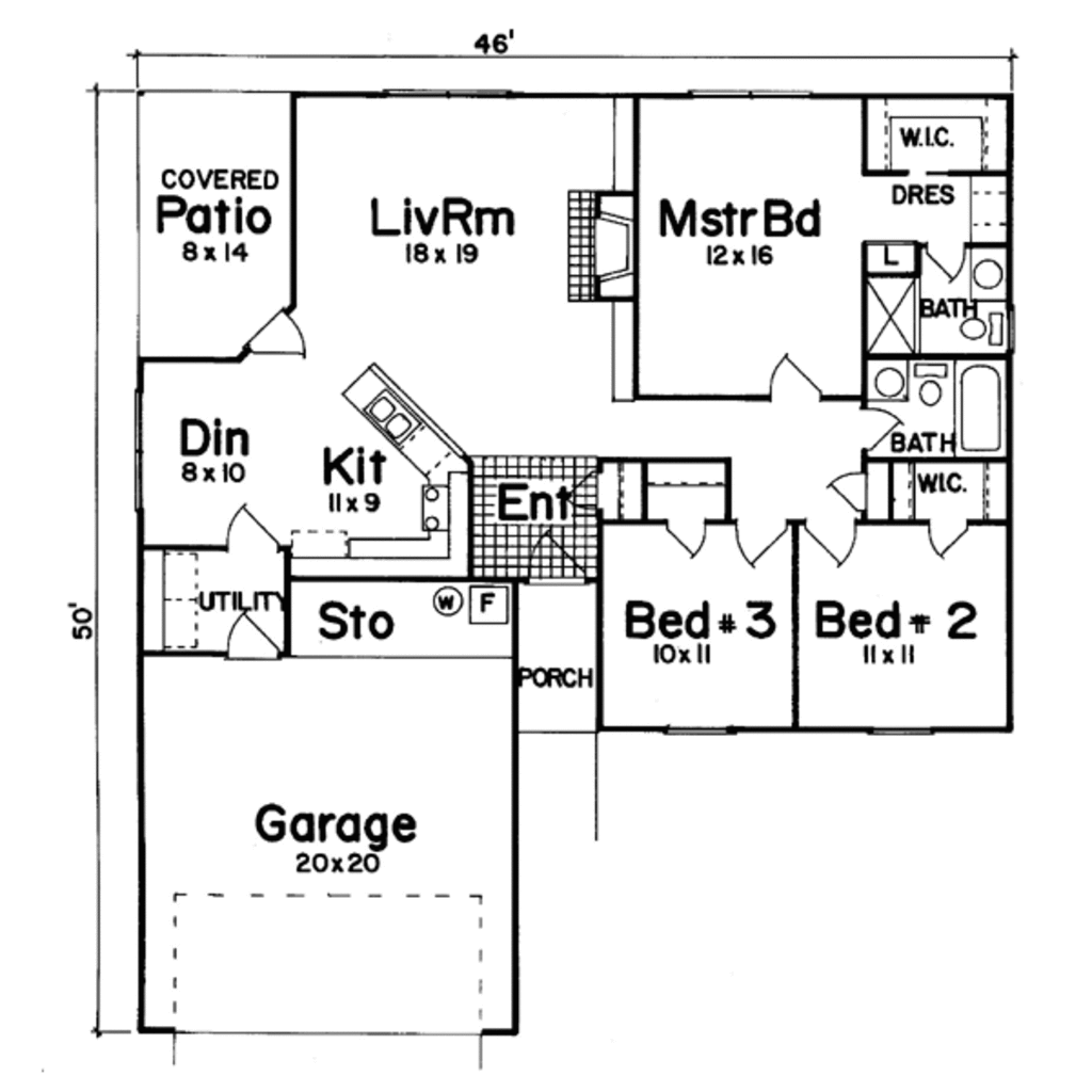 Ranch Style House Plan 3 Beds 2 Baths 1296 Sq Ft Plan 52 105 Houseplans Com Ranch Style House Plan 3 Beds 2 Baths 1296 Sq Ft Plan 52 105 Houseplans Com