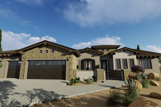 Exterior - Front Elevation 3 for Adobe / Southwestern House Plan #1069-16 - 3 bed, 3 bath