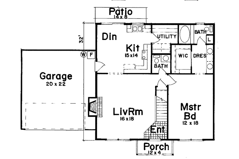 Architectural House Design - Floor Plan - Main Floor for Colonial House Plan #52-238 - 3 bed, 2.5 bath