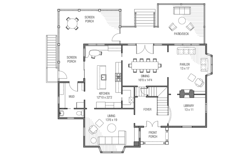 House Plan Design - Floor Plan - Main Floor for Farmhouse House Plan #1079-5 - 4 bed, 2.5 bath