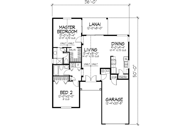 Home Plan - Floor Plan - Main Floor for Mediterranean House Plan #320-557 - 2 bed, 2 bath